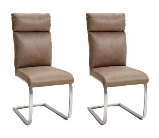 2 x Stuhl Rabea in Sand Vintage Lederlook und Edelstahl Freischwinger mit Griff hinten Esszimmerstuhl 2er Set