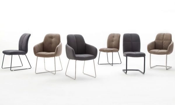 2 x Stuhl Tessera in Grau Kunstleder und X-Kufen Gestell Edelstahl Esszimmerstuhl 2er Set