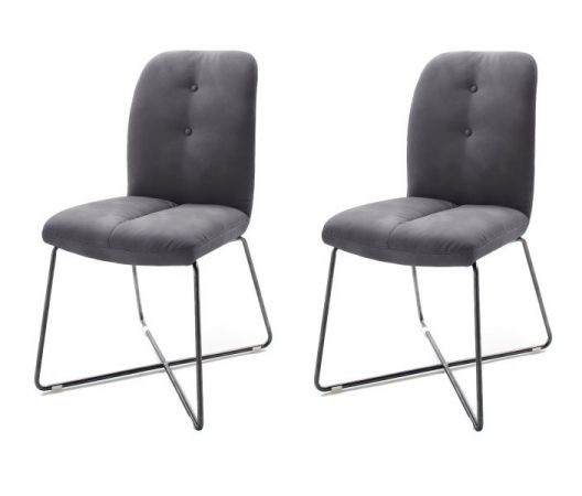 2 x Stuhl Tessera in Grau Kunstleder und X-Kufen Gestell Anthrazit lackiert Esszimmerstuhl 2er Set