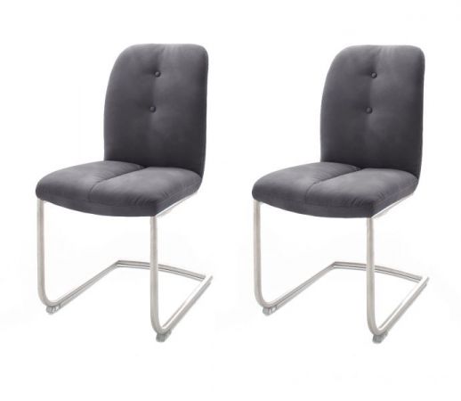 2 x Stuhl Tessera in Grau Kunstleder und Freischwinger Edelstahl Esszimmerstuhl 2er Set