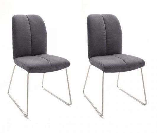 2 x Stuhl Tessera in Grau Kunstleder und Kufengestell Edelstahl Esszimmerstuhl 2er Set