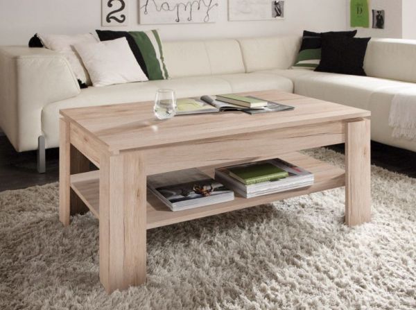 Couchtisch in Eiche San Remo hell Wohnzimmertisch mit Ablage 110 x 65 cm