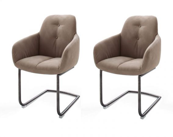 2 x Stuhl mit Armlehne Tessera in Schlamm Kunstleder und Freischwinger Anthrazit lackiert Esszimmerstuhl 2er Set Clubsessel