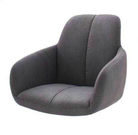2 x Stuhl mit Armlehne Tessera in Grau Kunstleder und X-Kufen Gestell Edelstahl Esszimmerstuhl 2er Set Clubsessel