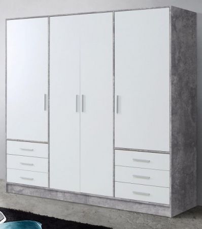 Kleiderschrank Jupiter in Stone Design grau und weiß matt Drehtürenschrank 4-türig 207 x 200 cm