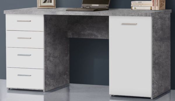 Schreibtisch "Net" in Beton Design grau und weiß Laptoptisch mit Schubkästen für Homeoffice und Büro 145 x 76 cm