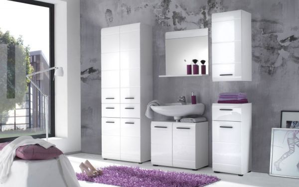 Badezimmer: Hochschrank Skin Hochglanz wei (60x182 cm)