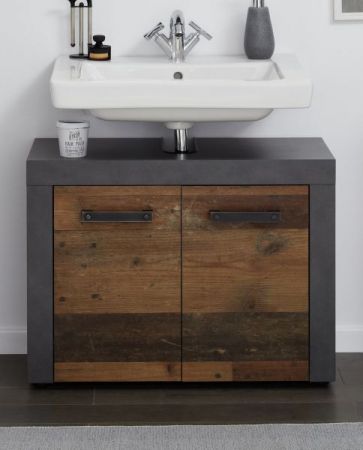 Badezimmer Waschbeckenunterschrank "Cancun / Indy" in Old Used Wood und grau Badschrank 72 x 56 cm