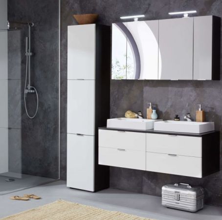 Badezimmer Badmöbel Set "Concept1" in weiß Hochglanz und Graphit grau 6-teilig inkl. Waschbecken 120 x 192 cm