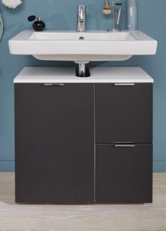 Badezimmer Waschbeckenunterschrank Concept1 in Graphit grau und weiß Badschrank 60 x 64 cm