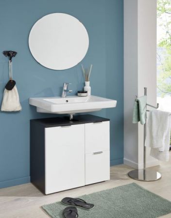 Badezimmer Waschbeckenunterschrank "Concept1" in weiß Hochglanz und Graphit grau Badschrank 60 x 64 cm