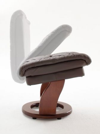 Relaxsessel Calgary in braun Leder und Walnuss mit Hocker Funktionssessel 90 x 104 cm Schlafsessel Fernsehsessel