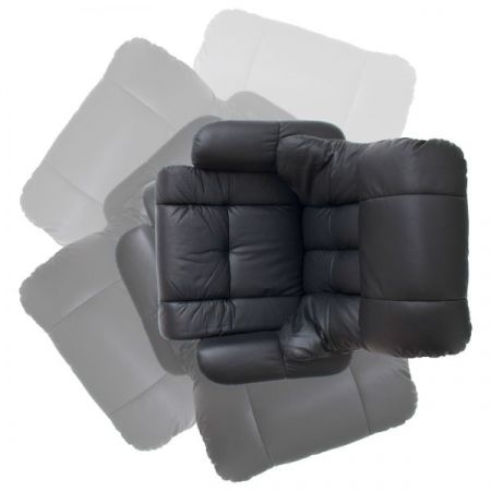 Relaxsessel Calgary in schwarz Leder und Walnuss mit Hocker Funktionssessel 90 x 104 cm Schlafsessel Fernsehsessel