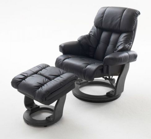 Relaxsessel Calgary in schwarz Leder mit Hocker Funktionssessel 90 x 104 cm Schlafsessel Fernsehsessel