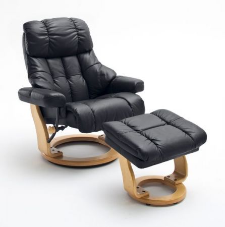 Relaxsessel Calgary XXL in schwarz Leder und Natur mit Hocker Funktionssessel bis 180 kg Schlafsessel Fernsehsessel