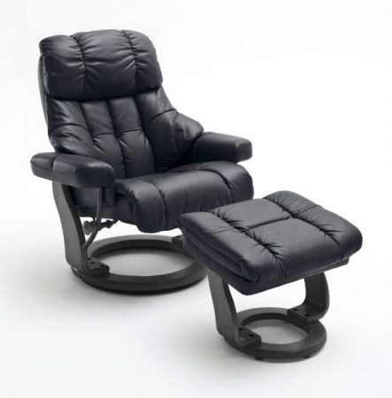 Relaxsessel Calgary XXL in schwarz Leder Fernsehsessel mit Hocker Funktionssessel bis 180 kg