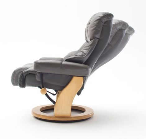 Relaxsessel Calgary XXL in schlamm grau Leder und Walnuss mit Hocker Funktionssessel bis 180 kg Schlafsessel Fernsehsessel