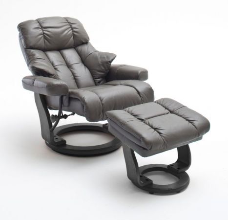 Relaxsessel Calgary XXL in schlamm grau Leder und schwarz mit Hocker Funktionssessel bis 180 kg Schlafsessel Fernsehsessel