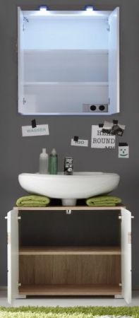 Badezimmer Badmöbel Set "SetOne" in weiß Hochglanz und Eiche San Remo Badkombination 2-teilig 60 x 172 cm