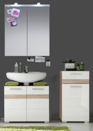 Badezimmer Badmbel Set SetOne in wei Hochglanz und Eiche San Remo Badkombination 3-teilig 110 x 182 cm