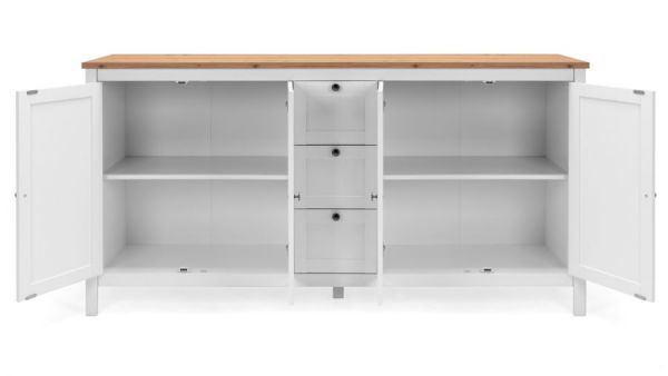 Sideboard Vestland in wei und Artisan Eiche Landhaus Anrichte 180 x 90 cm Kommode