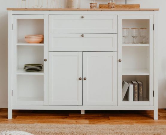 Highboard Vestland in wei und Artisan Eiche Landhaus Anrichte 160 x 120 cm Kommode