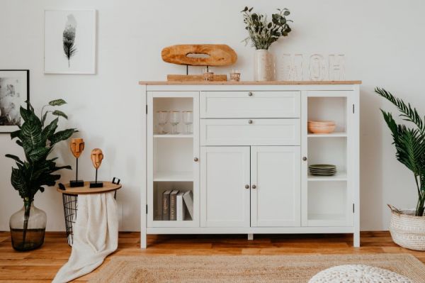 Highboard Vestland in wei und Artisan Eiche Landhaus Anrichte 160 x 120 cm Kommode