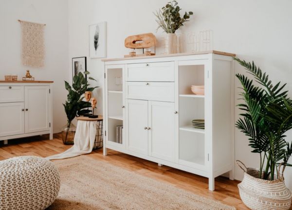 Highboard Vestland in wei und Artisan Eiche Landhaus Anrichte 160 x 120 cm Kommode