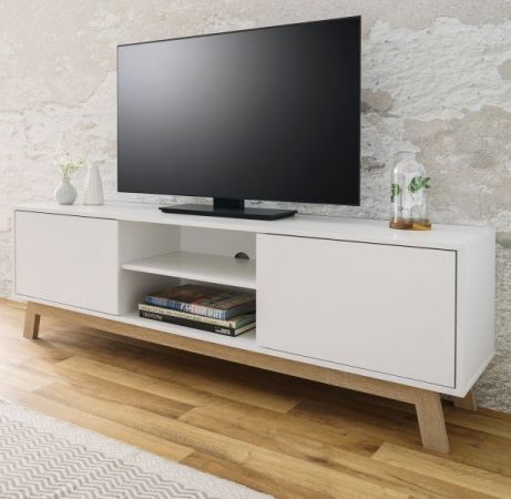 TV-Lowboard Apart in weiß und Sonoma Eiche Fernsehtisch Echtholz - Design 150 x 50 cm TV-Unterteil