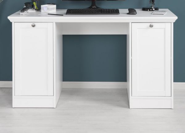 Schreibtisch Landwood in weiß Landhaus Laptoptisch für Homeoffice und Büro 136 x 63 cm