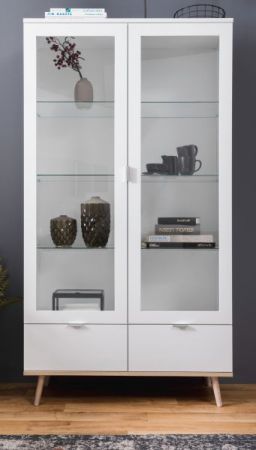 Vitrine Gteborg in matt wei mit Sonoma Eiche massiv Vitrinenschrank skandinavisch 100 x 186 cm