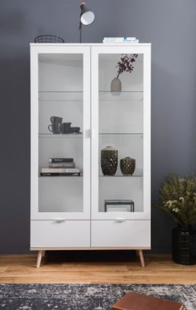 Vitrine Gteborg in matt wei mit Sonoma Eiche massiv Vitrinenschrank skandinavisch 100 x 186 cm