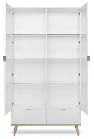 Vitrine Gteborg in matt wei mit Sonoma Eiche massiv Vitrinenschrank skandinavisch 100 x 186 cm