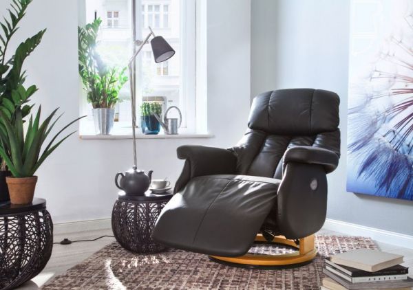 Relaxsessel Calgary XL in schwarz Leder und Natur elektrisch verstellbar Funktionssessel bis 150 kg Fernsehsessel 82 x 111 cm