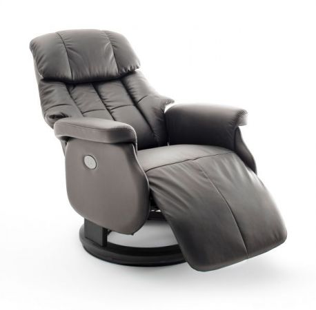 Relaxsessel Calgary XL in schlamm grau Leder und schwarz elektrisch verstellbar Funktionssessel bis 150 kg Fernsehsessel 82 x 111 cm