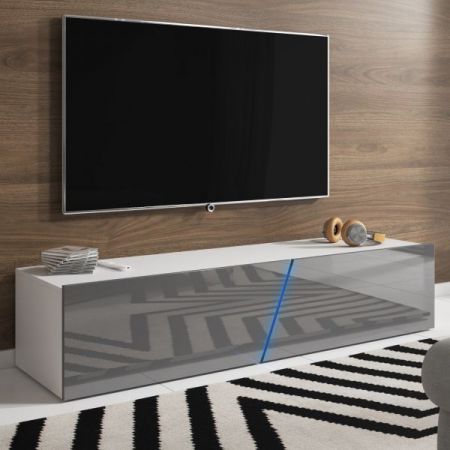 TV Lowboard "Space" in grau Hochglanz Lack TV Unterteil hängend / stehend 160 cm mit LED