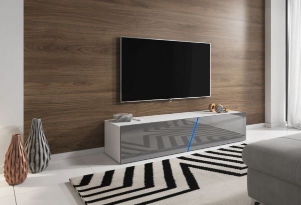 TV Lowboard "Space" in grau Hochglanz Lack TV Unterteil hängend / stehend 160 cm mit LED