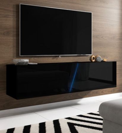 TV Lowboard Space in schwarz Hochglanz Lack TV Unterteil hängend / stehend 160 cm mit LED