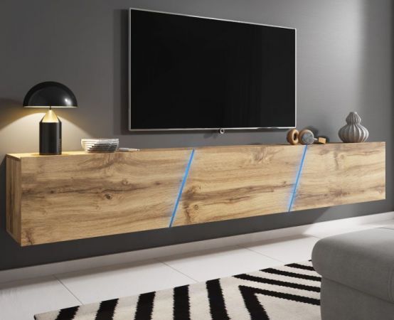 TV-Lowboard Space in Wotan Eiche Dekor TV Unterteil hängend / stehend XXL-Board 240 cm mit LED