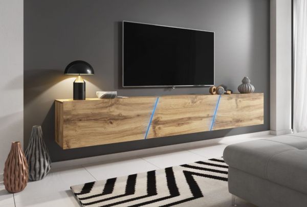 TV-Lowboard "Space" in Wotan Eiche Dekor TV Unterteil hängend / stehend XXL-Board 240 cm mit LED