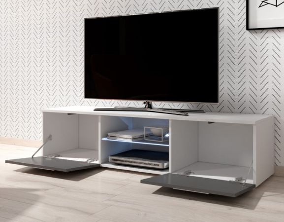 TV Lowboard "Earth" in grau Hochglanz und weiß mit LED Beleuchtung 140 x 36 cm