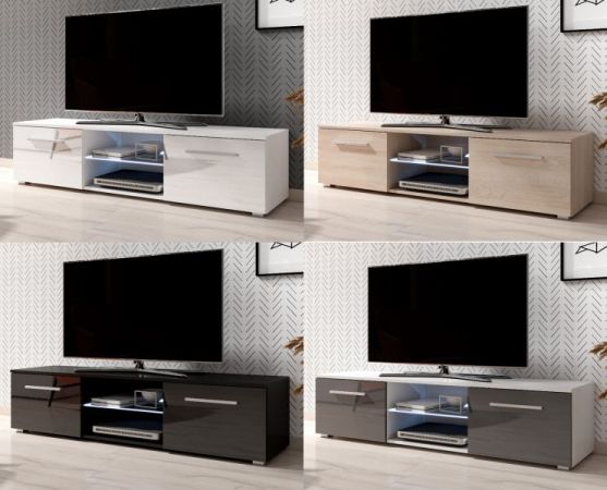 TV Lowboard "Earth" in grau Hochglanz und weiß mit LED Beleuchtung 140 x 36 cm