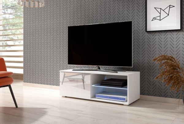 TV Lowboard "Earth" in weiß Hochglanz mit LED Beleuchtung 100 x 36 cm