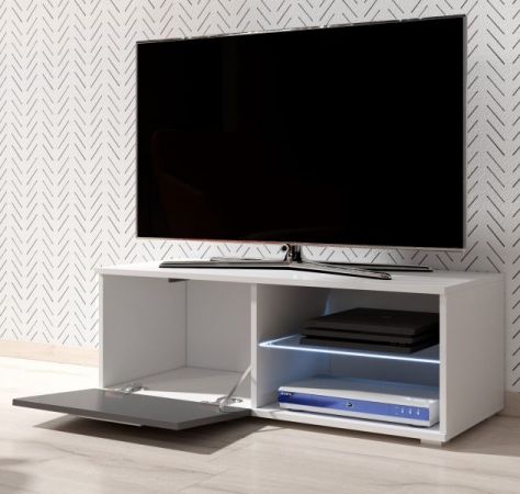 TV Lowboard "Earth" in grau Hochglanz und weiß mit LED Beleuchtung 100 x 36 cm