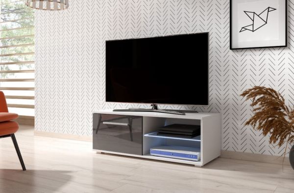TV Lowboard "Earth" in grau Hochglanz und weiß mit LED Beleuchtung 100 x 36 cm