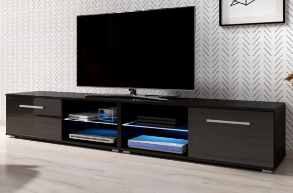 TV Lowboard Earth in schwarz Hochglanz mit LED Beleuchtung 200 x 36 cm