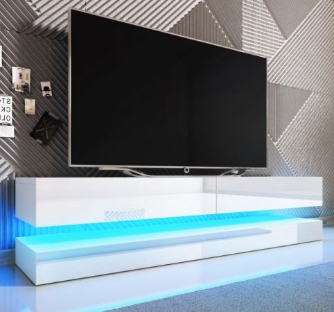 TV Lowboard "Bird" in weiß Hochglanz 2-teilig 140 x 45 cm hängend mit Beleuchtung