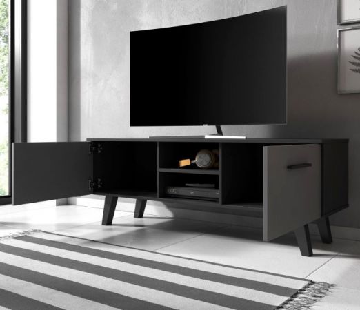 TV Lowboard "Jenrik" grau und schwarz matt im skandinavischen Stil 140 x 52 cm