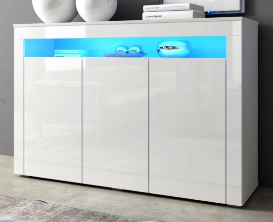 Sideboard "Sally" in weiß Hochglanz inkl. LED-Beleuchtung - Kommode 130 x 88 cm