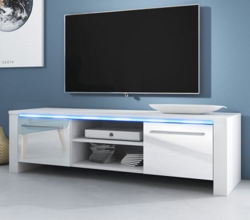 TV-Lowboard Harlem in weiß Hochglanz mit LED Beleuchtung 140 x 40 cm
